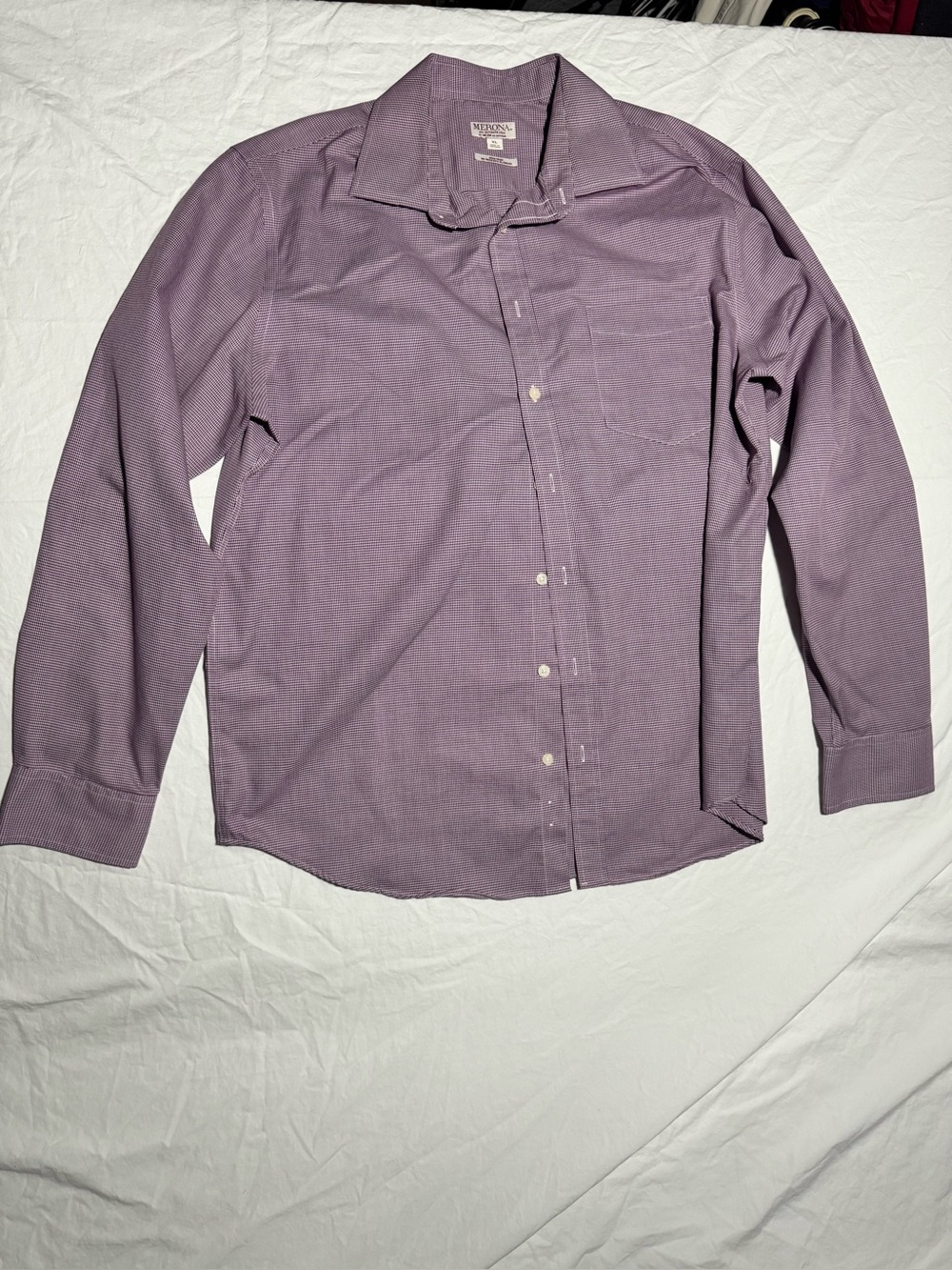 Merona Size XL Men's Purple Houndstooth Plaid Button Up Long Sleeve Casual Shirt